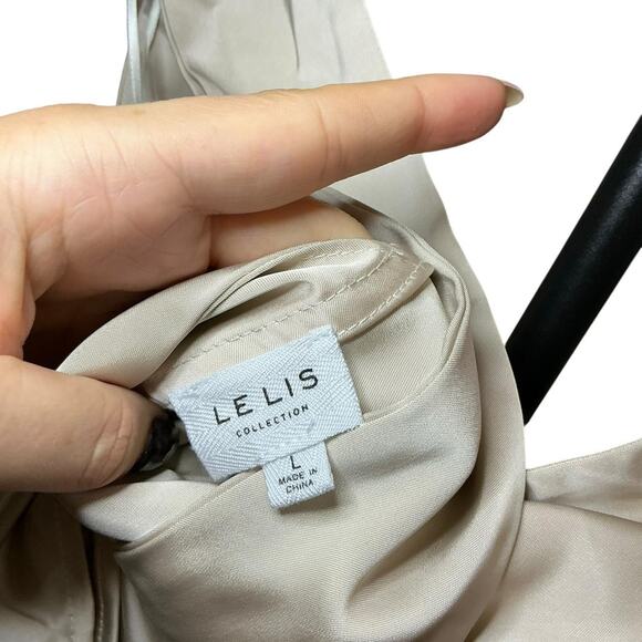 Le Lis Satin Backless Tie Back Top Size Large Champagne Cowl Neck Sleeveless - Picture 6 of 7